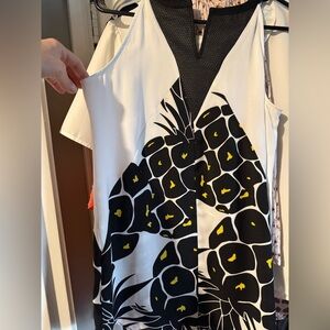 Black and White Floral Print Sleeveless halter tank top with Yellow Accents